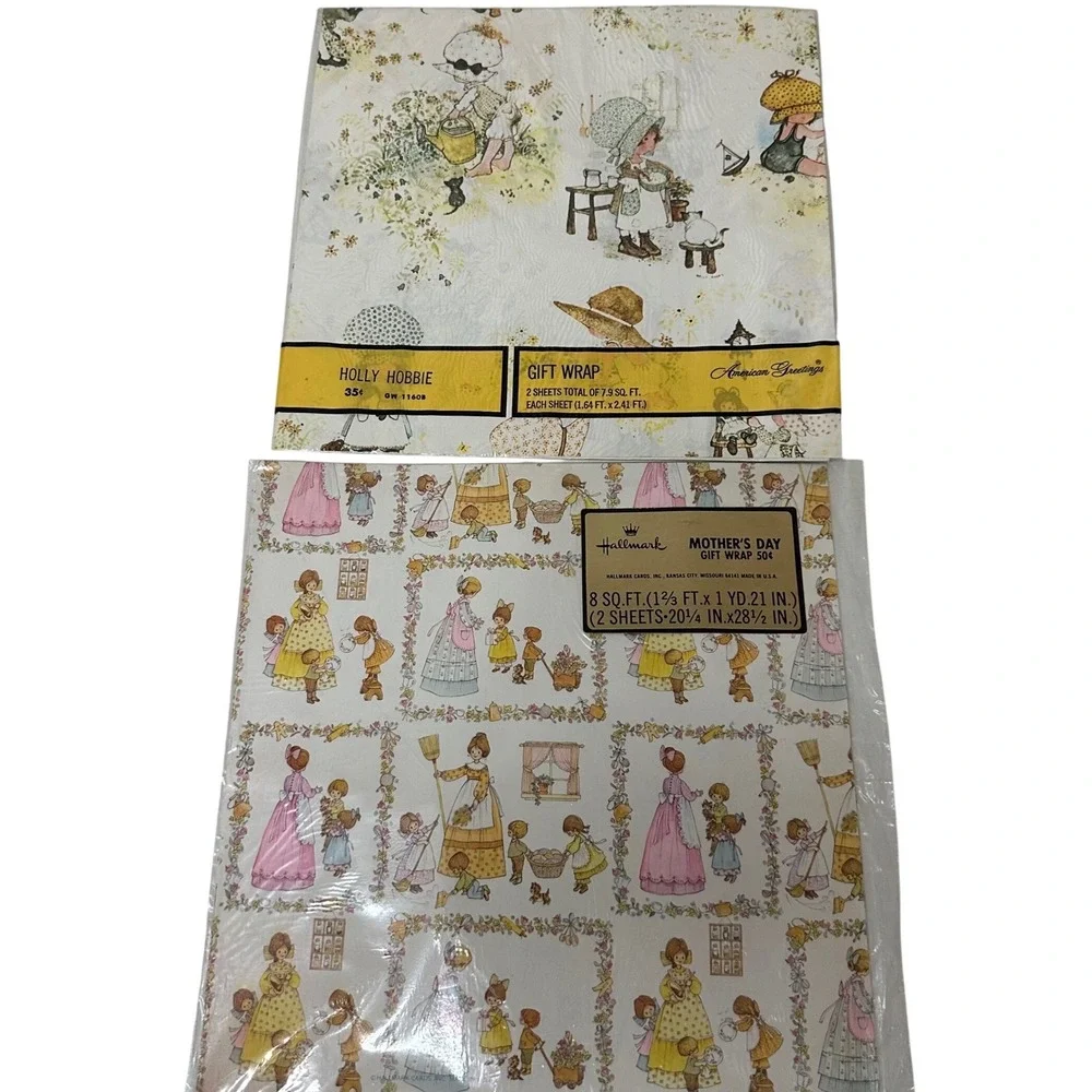 Vintage Holly Hobbie American Greetings & Hallmark Gift Wrap 2 Packs 4 Sheets